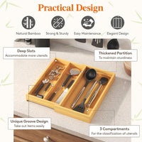 Expandable Bamboo Drawer Organizer, 22.6-40.1cm Adjustable Cutlery Tray for Kitchen Drawers