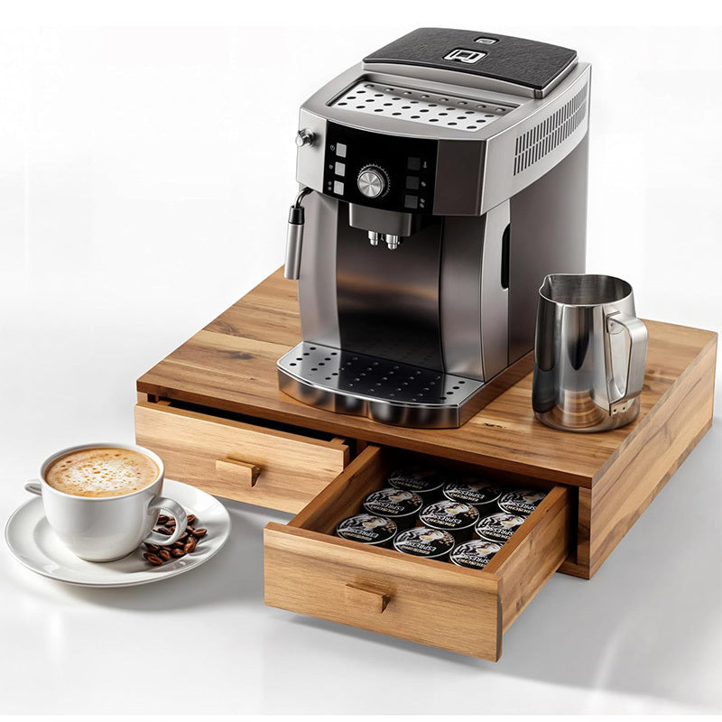 Acacia Wood Coffee Bar Organizer with Drawers, 38.9cm Kitchen Countertop Storage