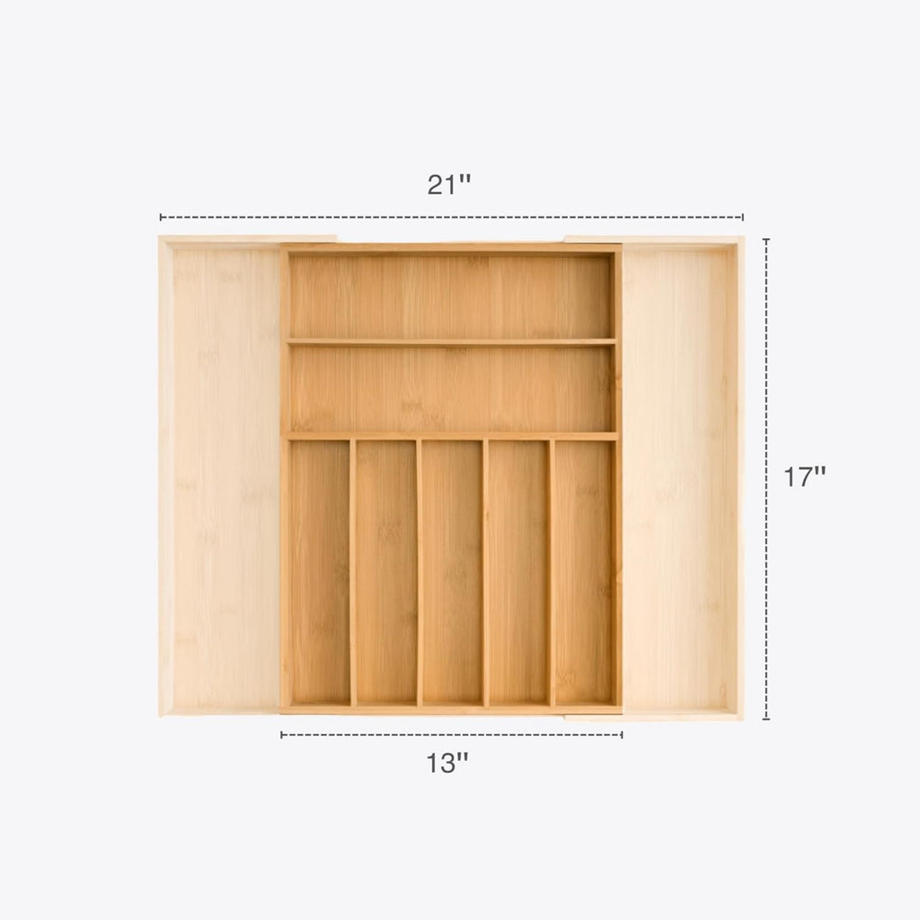 Bamboo Cutlery Tray, Expandable 33-53cm Kitchen Drawer Organizer for Utensils