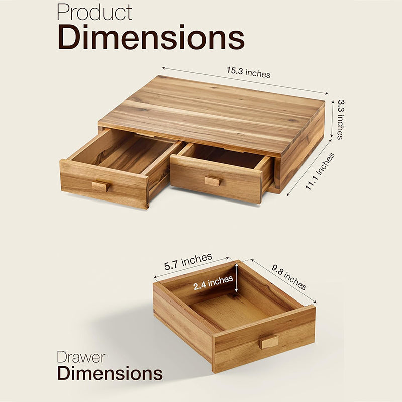 Acacia Wood Coffee Bar Organizer with Drawers, 38.9cm Kitchen Countertop Storage