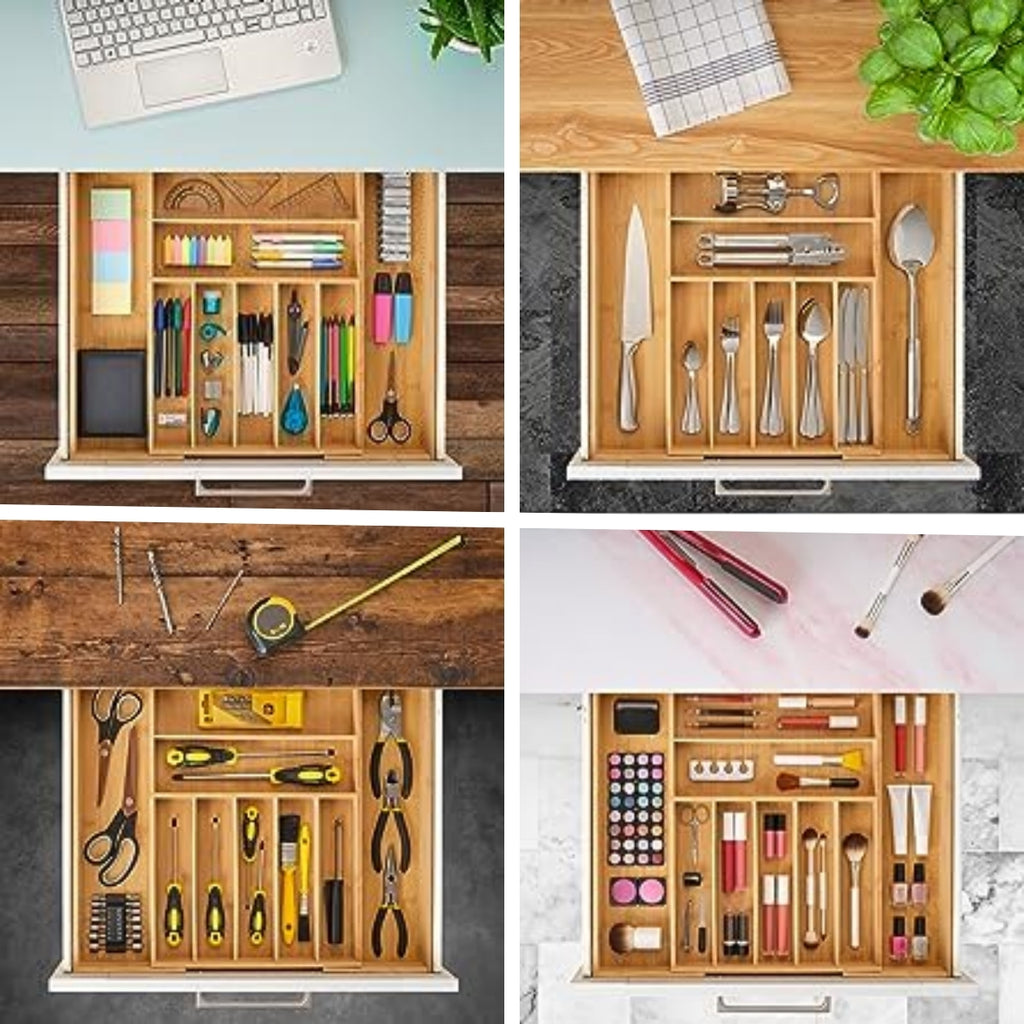 Bamboo Cutlery Tray, Expandable 33-53cm Kitchen Drawer Organizer for Utensils