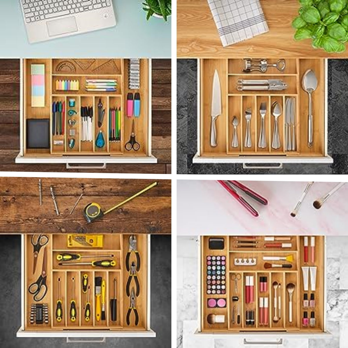 Bamboo Cutlery Tray, Expandable 33-53cm Kitchen Drawer Organizer for Utensils