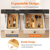 Expandable Bamboo Drawer Organizer, 22.6-40.1cm Adjustable Cutlery Tray for Kitchen Drawers