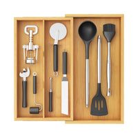 Expandable Bamboo Drawer Organizer, 22.6-40.1cm Adjustable Cutlery Tray for Kitchen Drawers