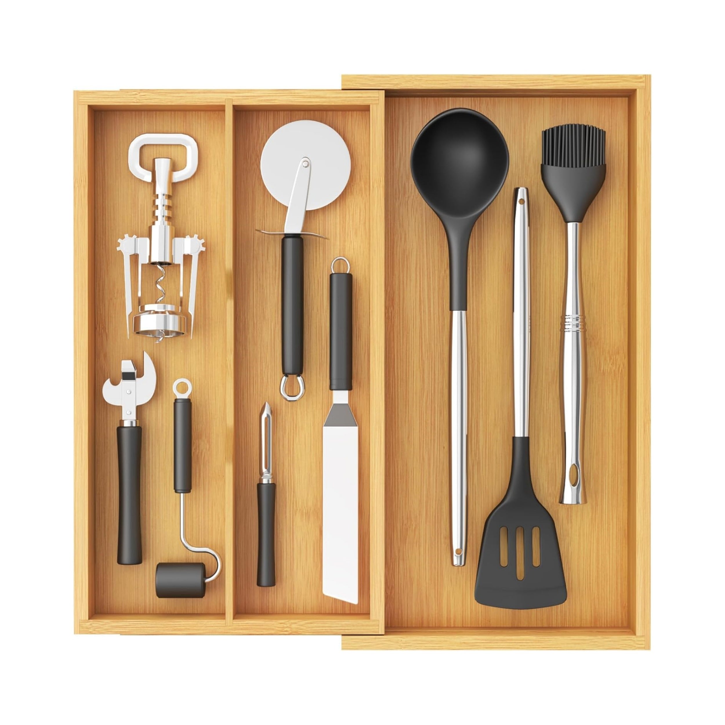 Expandable Bamboo Drawer Organizer, 22.6-40.1cm Adjustable Cutlery Tray for Kitchen Drawers