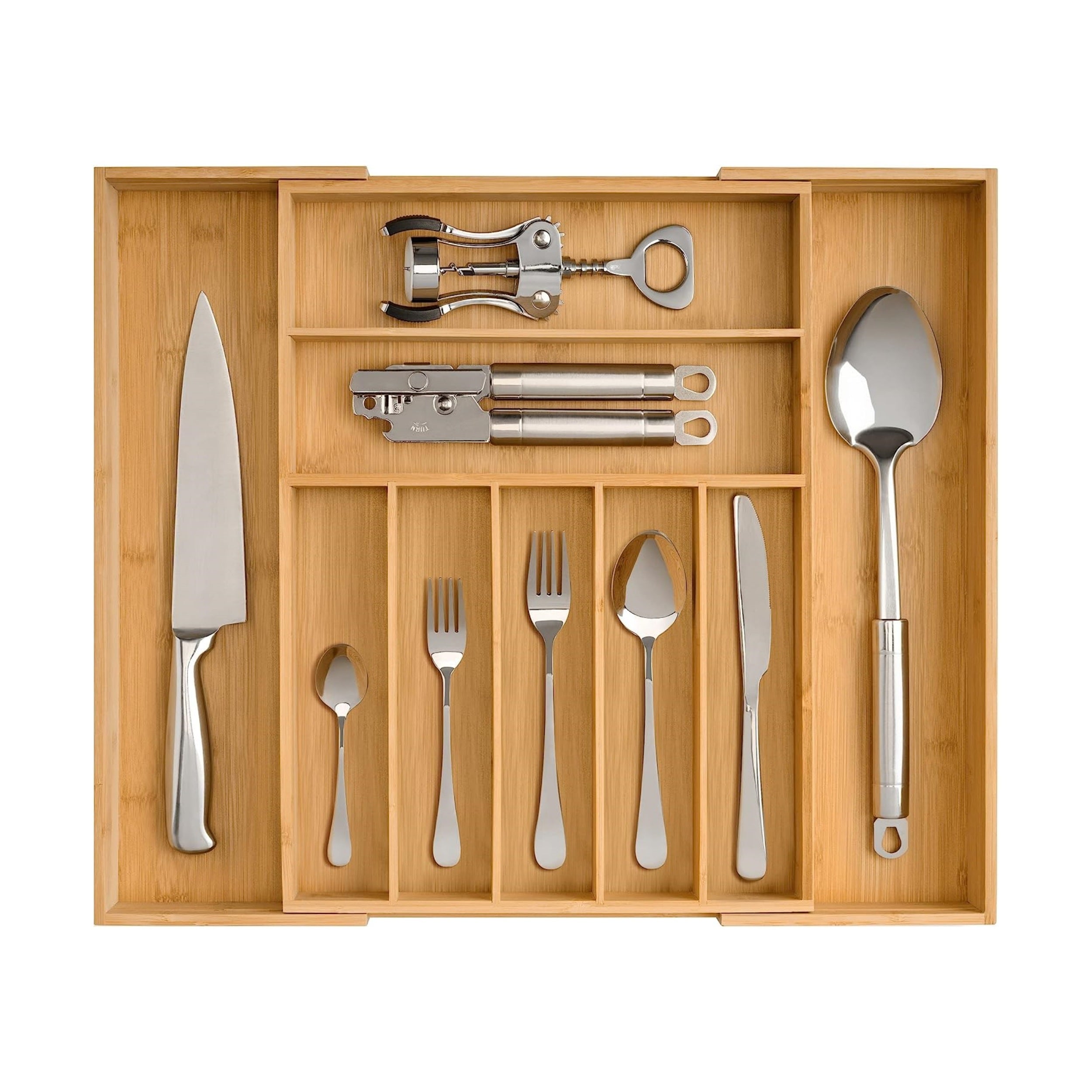 Bamboo Cutlery Tray, Expandable 33-53cm Kitchen Drawer Organizer for Utensils