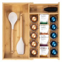 Bamboo Tea Bag & Coffee Pod Organizer, Expandable 24.1-43.2cm Kitchen Drawer Insert